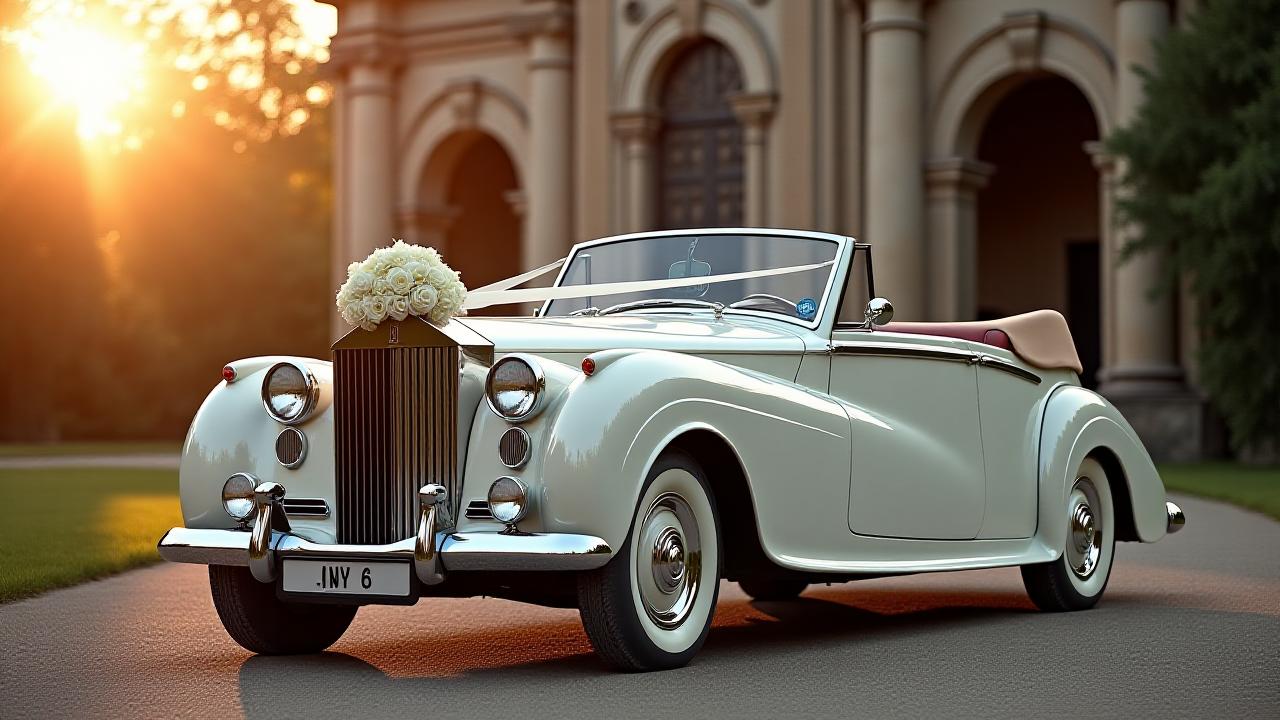 Auto d'epoca lussuosa preparata per un matrimonio a Roma